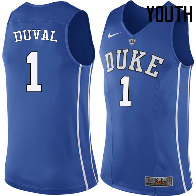 Youth Duke Blue Devils #1 Trevon Duval College Basketball Jerseys Sale-Blue - Click Image to Close